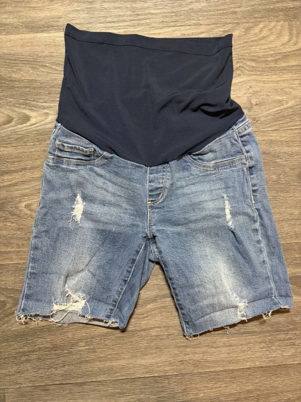 Song Maternity Denim Jean Shorts Small Cut Offs Distressed Full Panel Summer